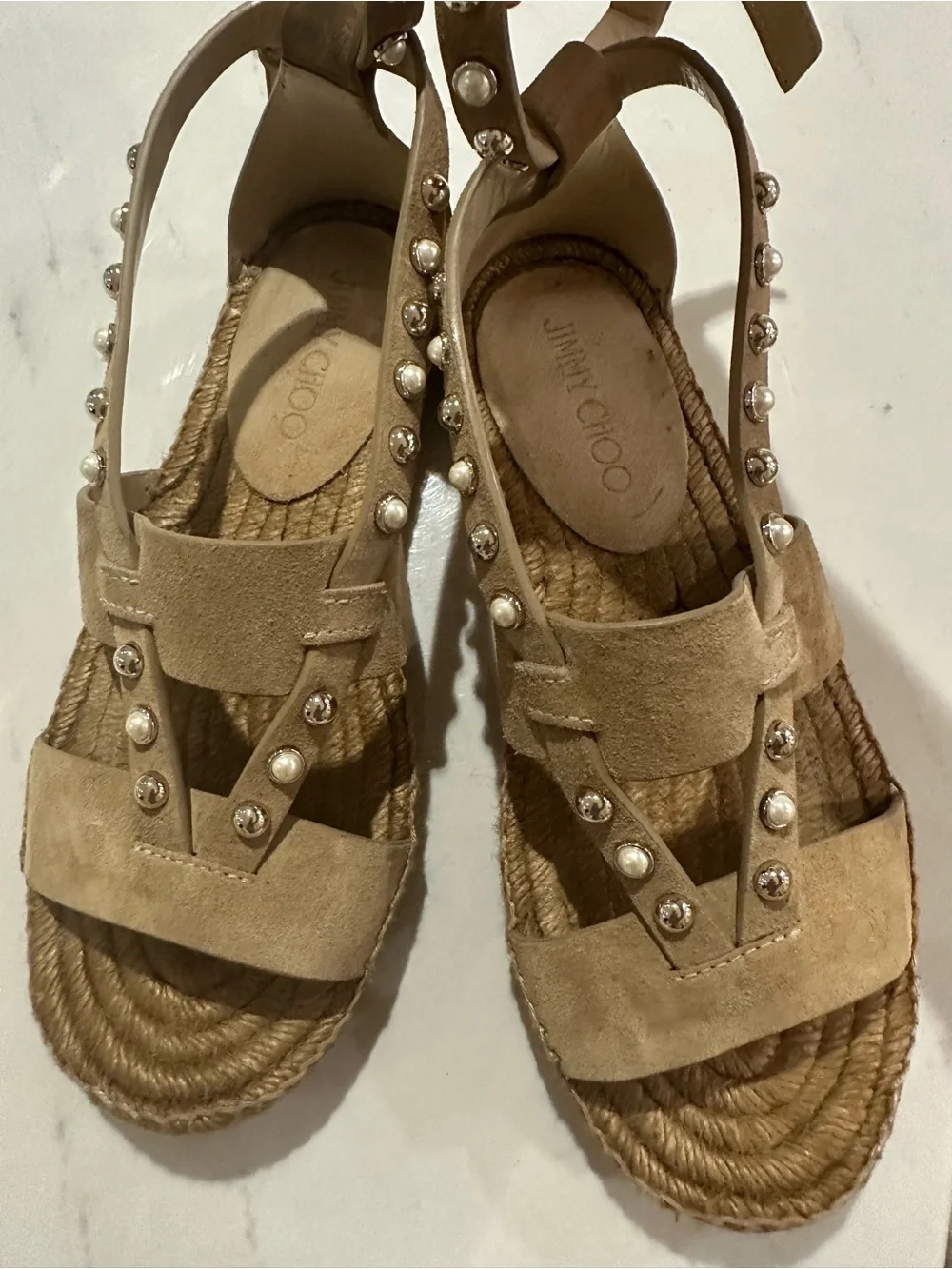 Jimmy Choo Denise Flat Espadrille, 37.5, Beige